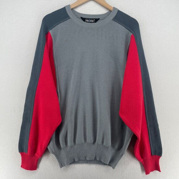 Vtg 80s PROFILE Sweater Mens L Ski Wool Colorblock Jumper Crewneck Blue HK - Picture 1 of 11